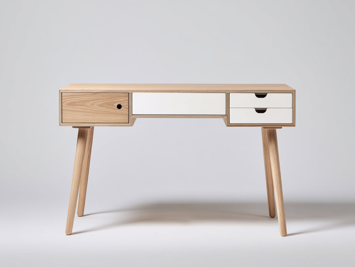 Bureau - bois - 132x54x76 cm - blanc-marron - moderne