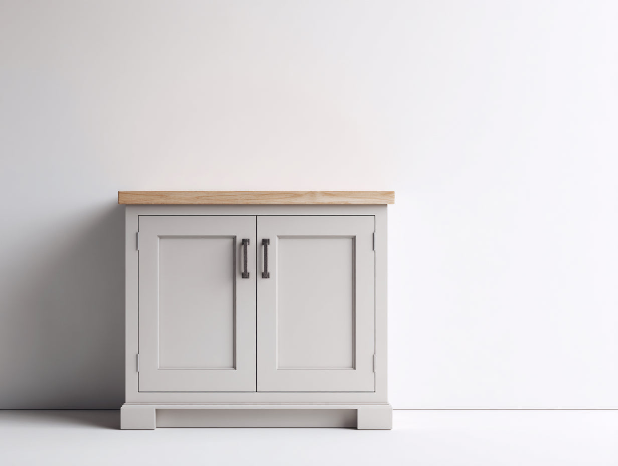 Buffet - Bois-Métal - 92x46x90 cm - Gris perle-Bois naturel - Style classique élégant