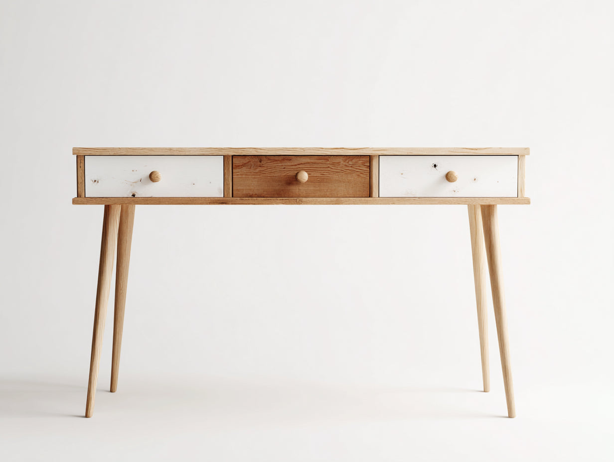 Bureau - bois - 127x47x75 cm - blanc-marron - moderne