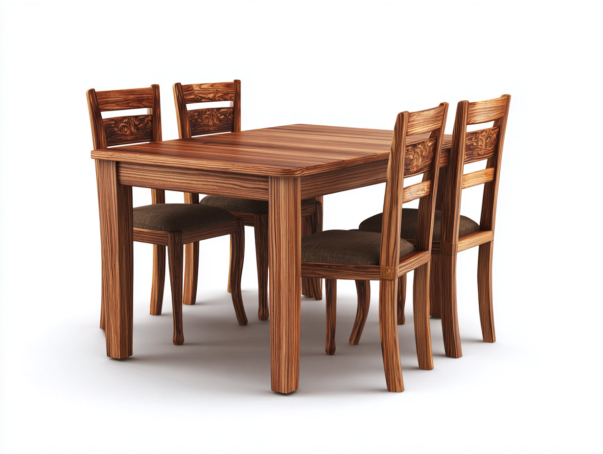 Salon de jardin repas-Bois-Tissu-135 x 95 x 76 cm-Marron naturel-Marron foncé-Classique