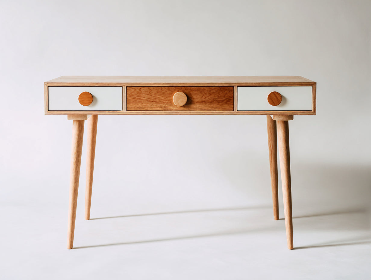 Bureau - bois - 126x48x75 cm - blanc-marron - moderne