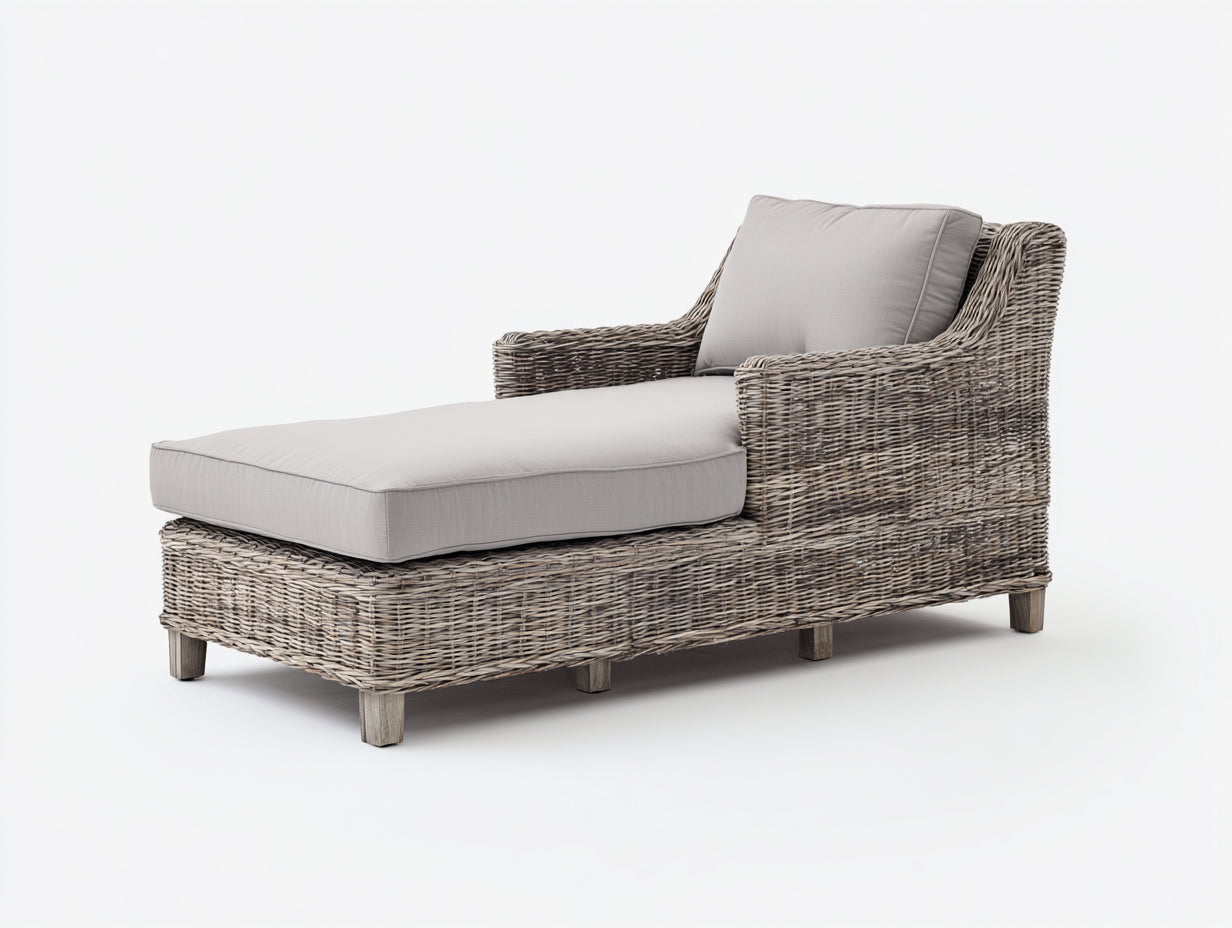 Bain de soleil-Rotin-Bois-Tissu-168 x 78 x 82 cm-Gris clair-Beige-Naturel