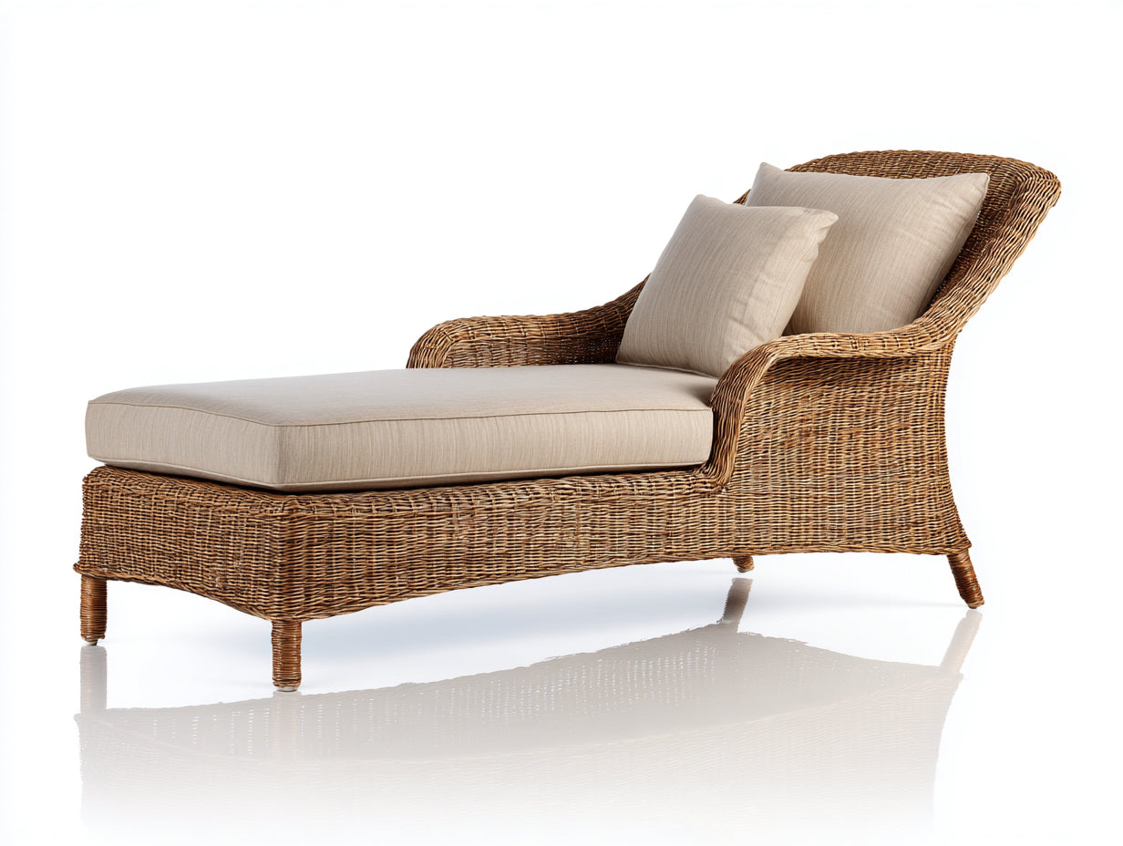 Bain de soleil-Rotin-Tissu-Bois-186 x 77 x 85 cm-Naturel-Beige-Naturel