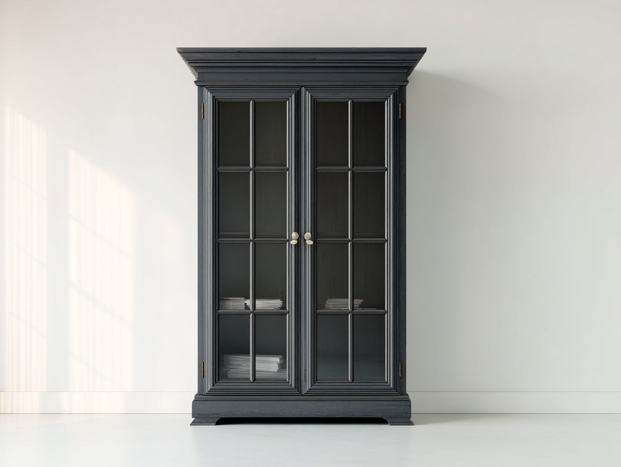 Vitrine - bois-verre - 112x40x196 cm - bleu foncé - style classique