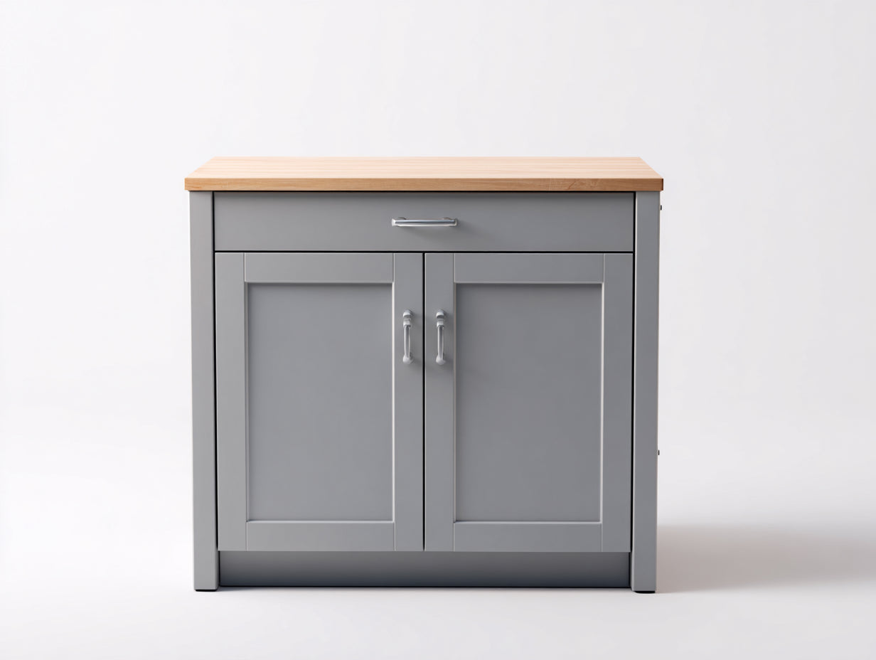 Buffet - Bois-Métal - 88x44x94 cm - Gris clair-Bois naturel - Style contemporain fonctionnel