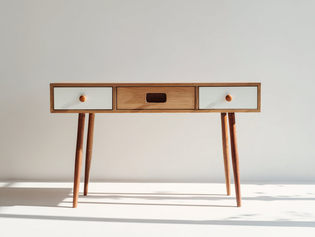 Bureau - bois - 122x46x75 cm - blanc-marron - moderne