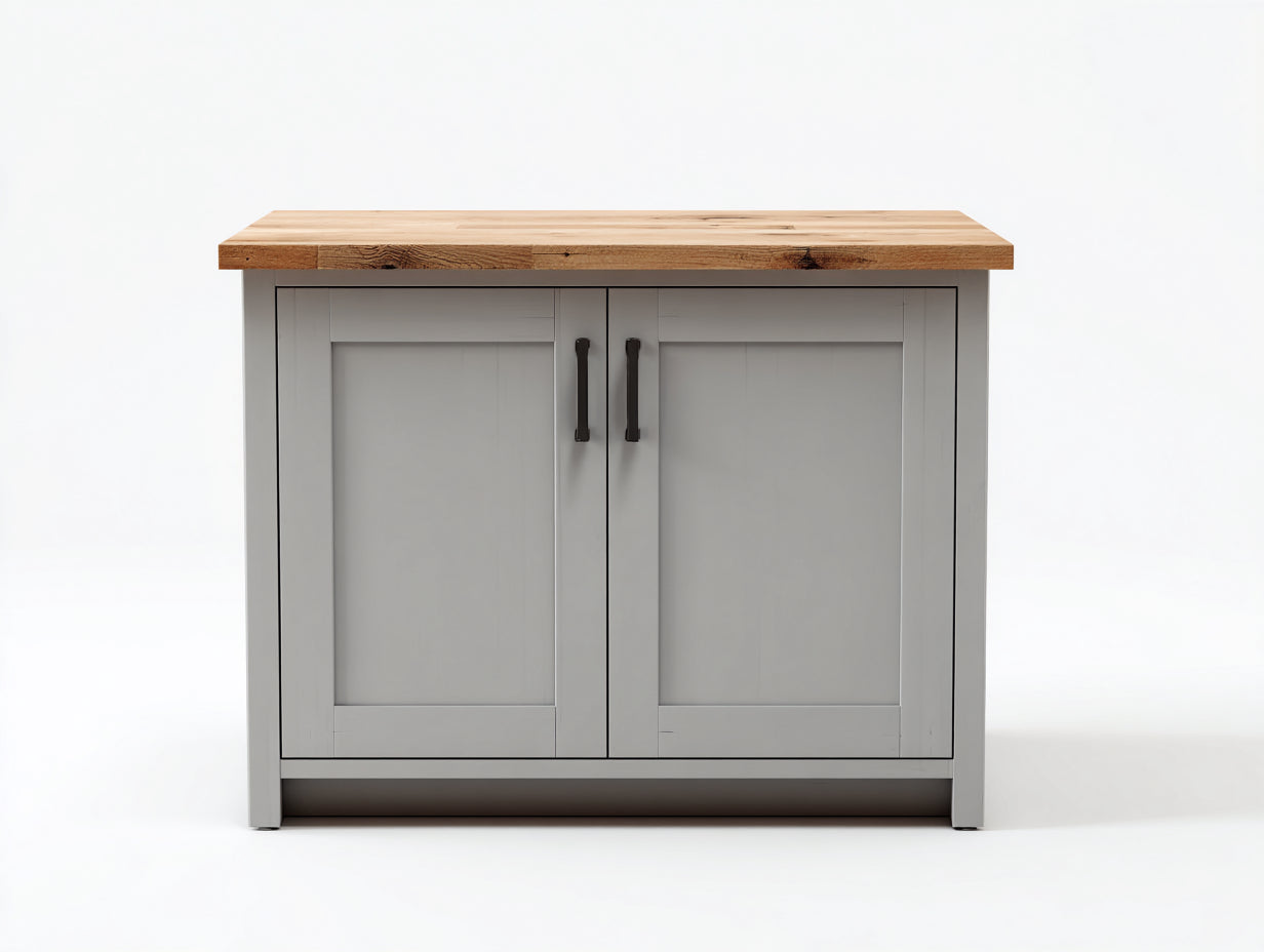 Buffet - Bois-Métal - 114x50x91 cm - Gris clair-Bois naturel - Style campagne contemporaine