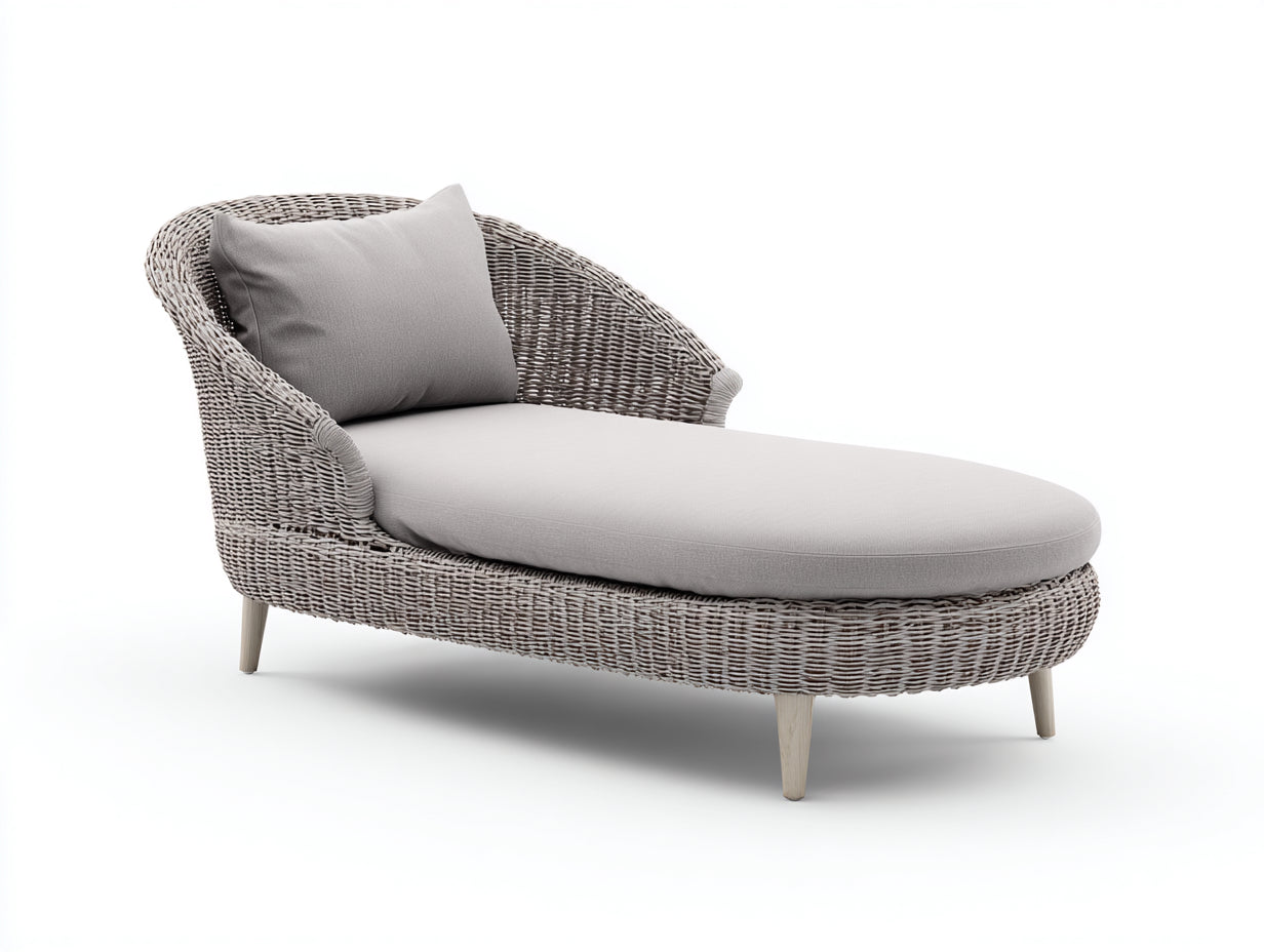 Bain de soleil-Rotin-Bois-Tissu-174 x 82 x 78 cm-Gris-Gris clair-Contemporain
