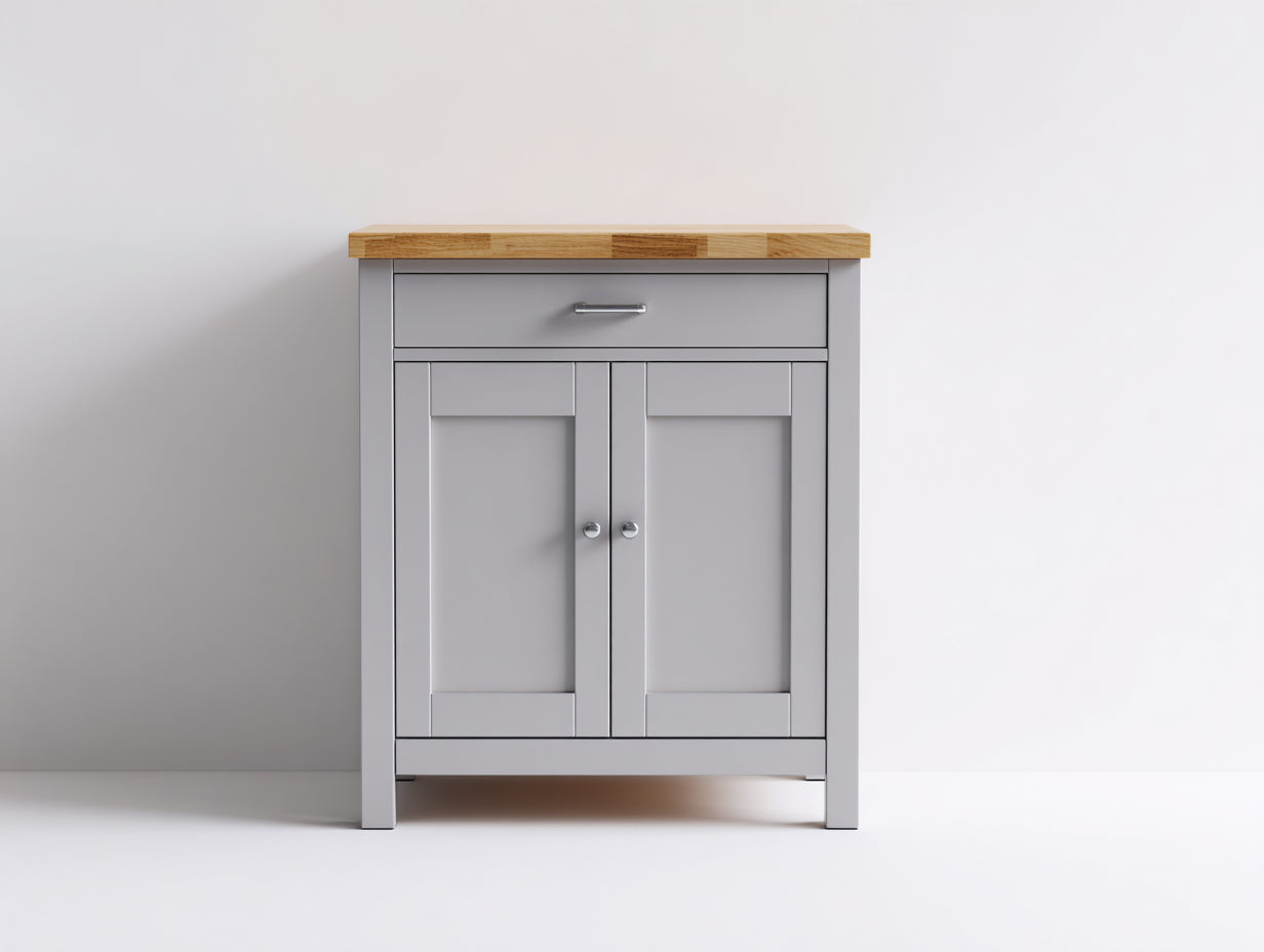 Buffet - Bois-Métal - 82x42x95 cm - Gris clair-Bois naturel - Style scandinave moderne