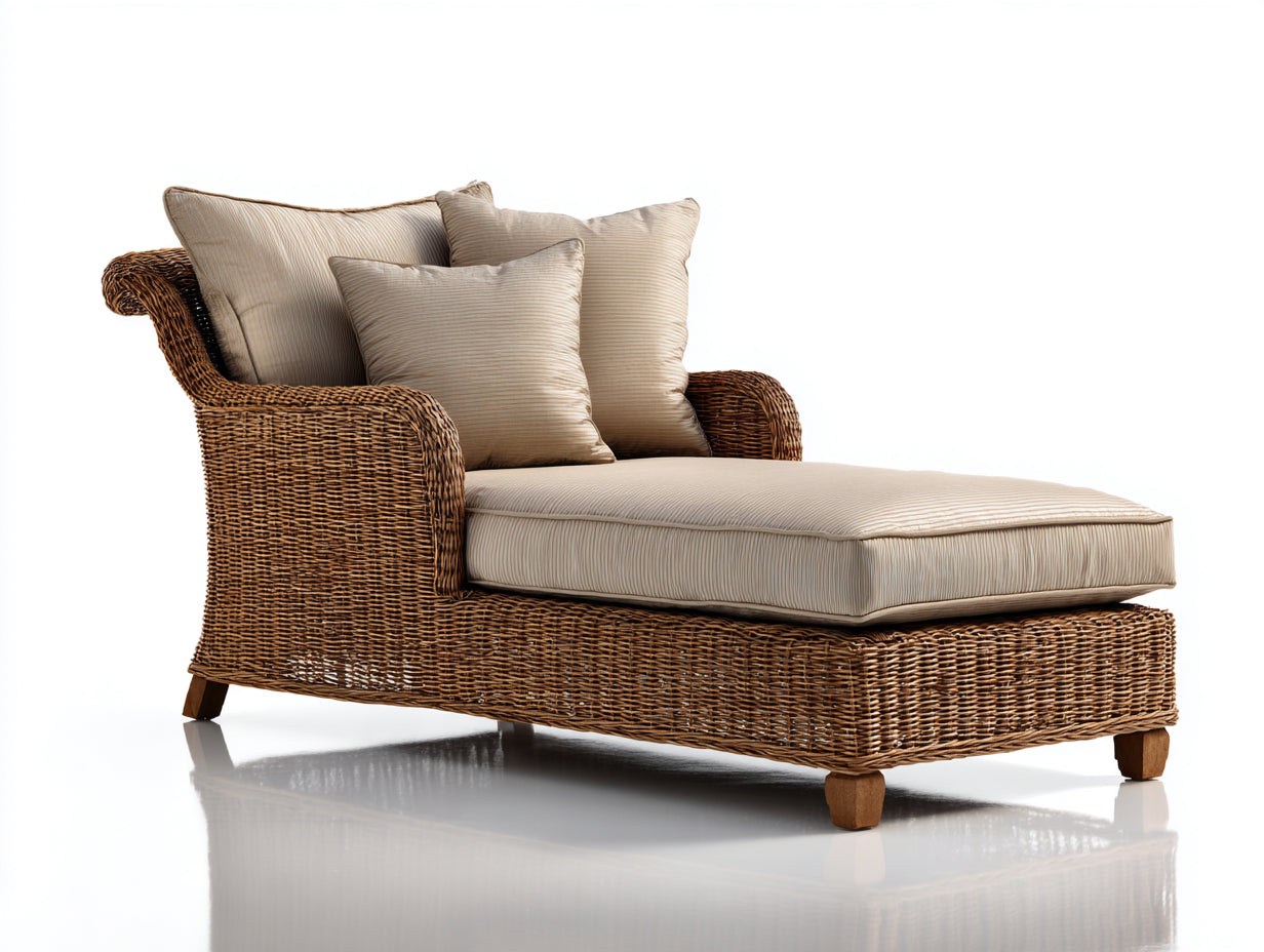 Bain de soleil-Rotin-Tissu-Bois-168 x 78 x 80 cm-Marron naturel-Beige-Classique