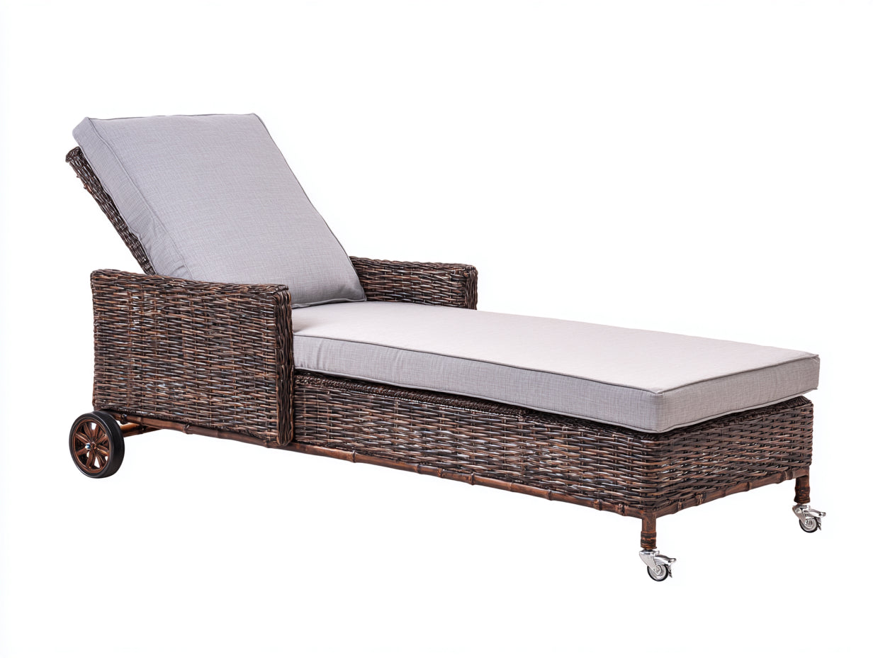 Bain de soleil-Rotin-Tissu-Métal-205 x 74 x 88 cm-Marron-Gris clair-Rustique