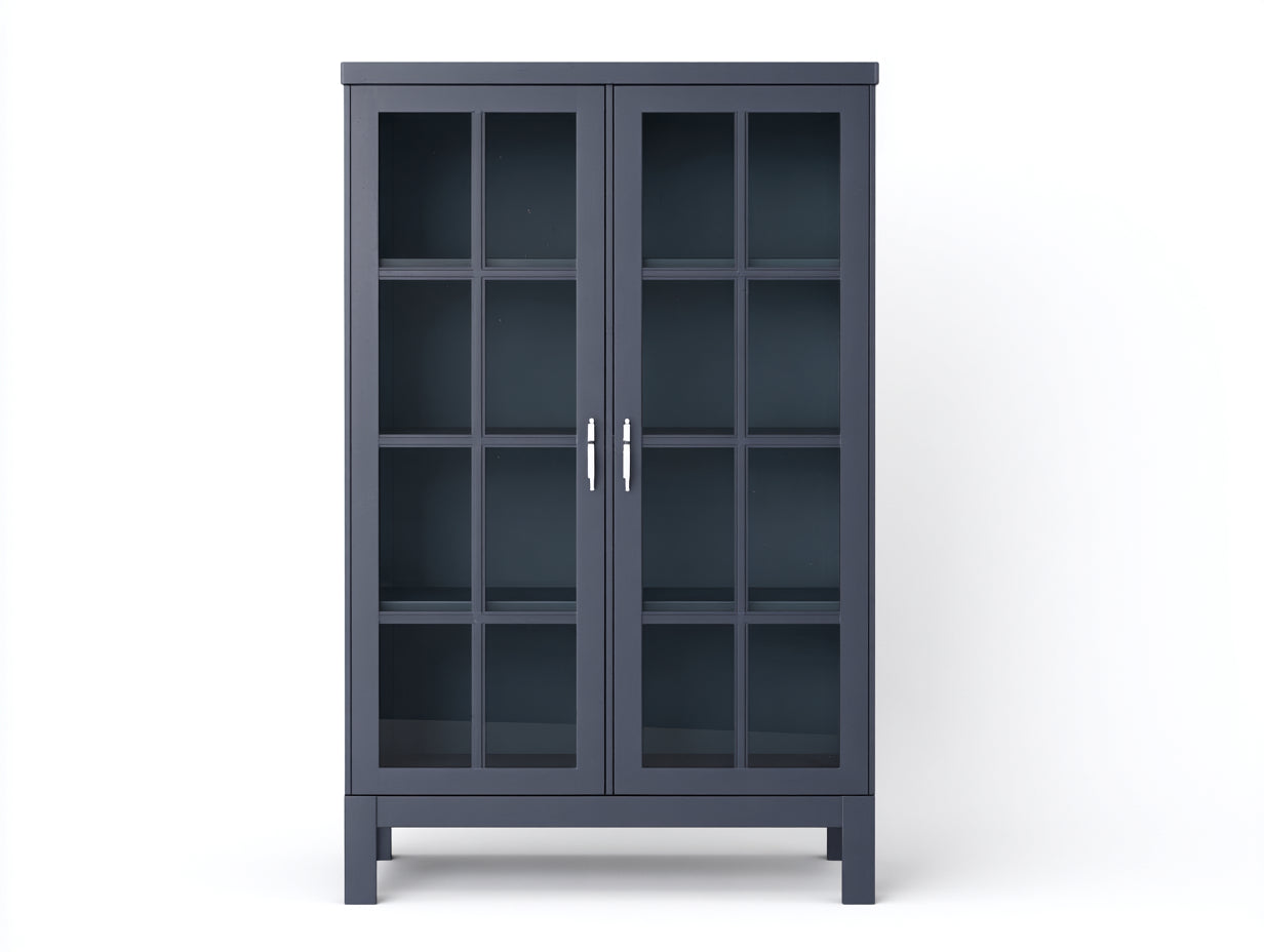 Vitrine - bois-verre - 108x42x191 cm - gris bleu foncé - style moderne