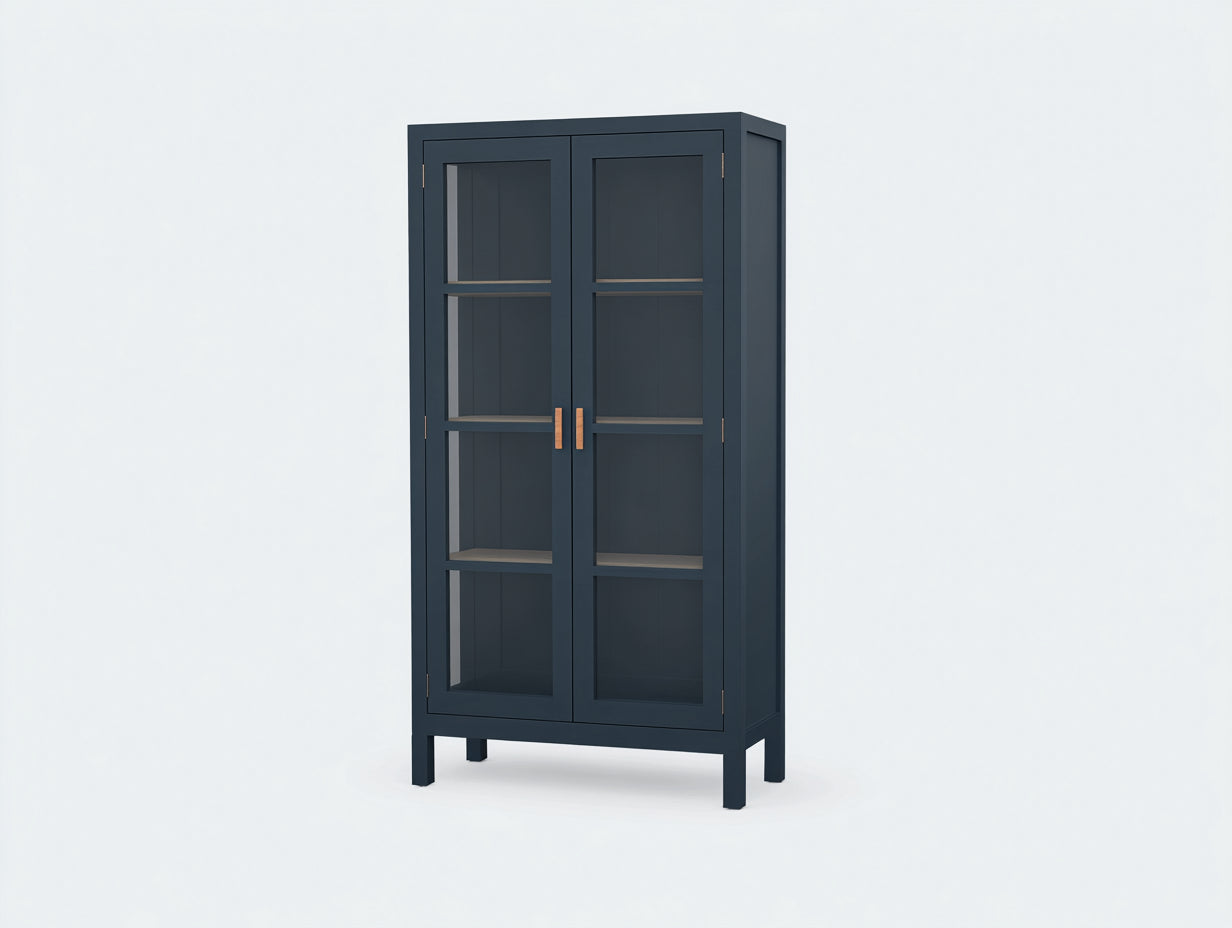 Vitrine - bois-verre - 92x39x184 cm - bleu marine - style minimaliste