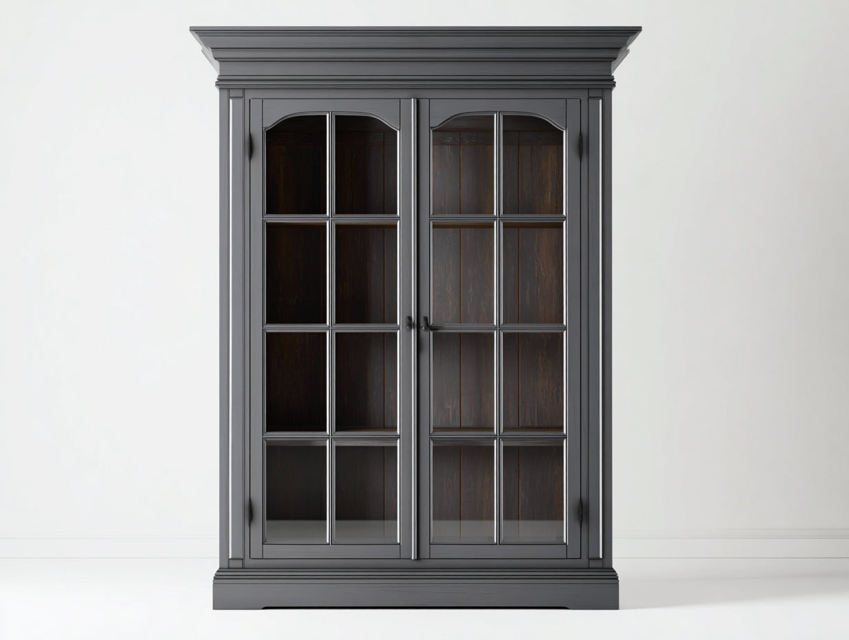 Vitrine - bois-verre - 118x43x188 cm - gris foncé - classique