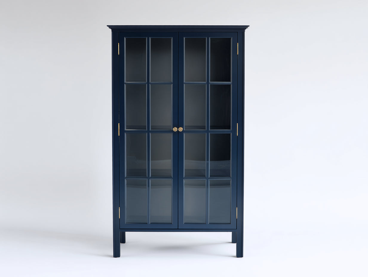 Vitrine - bois-verre - 106x41x192 cm - bleu marine - style classique
