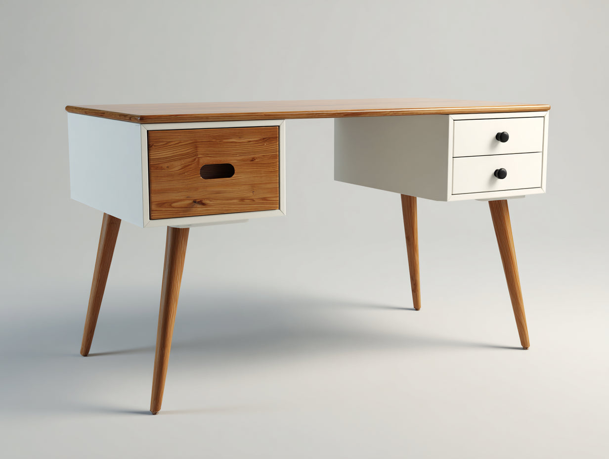 Bureau - bois - 138x58x76 cm - blanc-marron - moderne