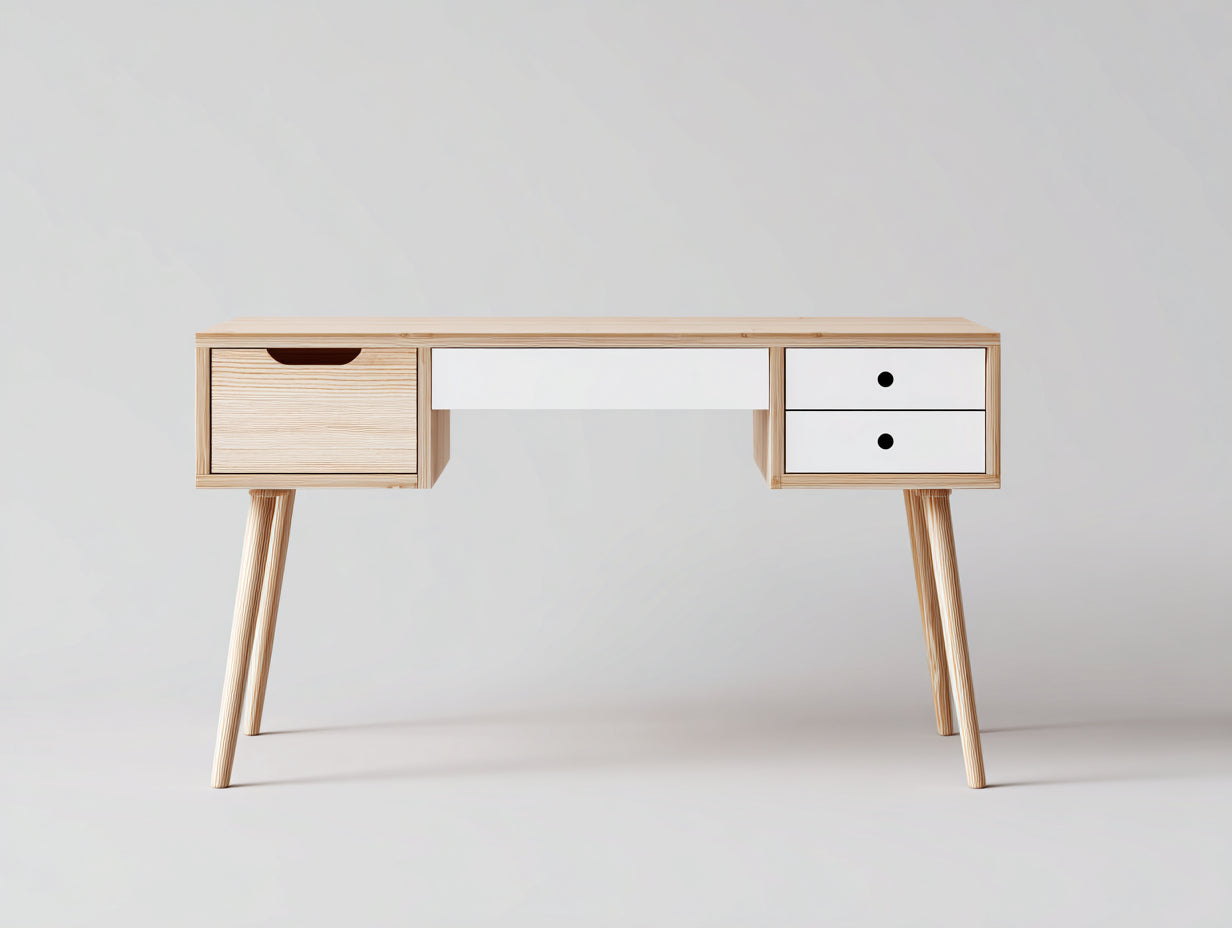 Bureau - bois - 130x55x76 cm - blanc-marron - moderne