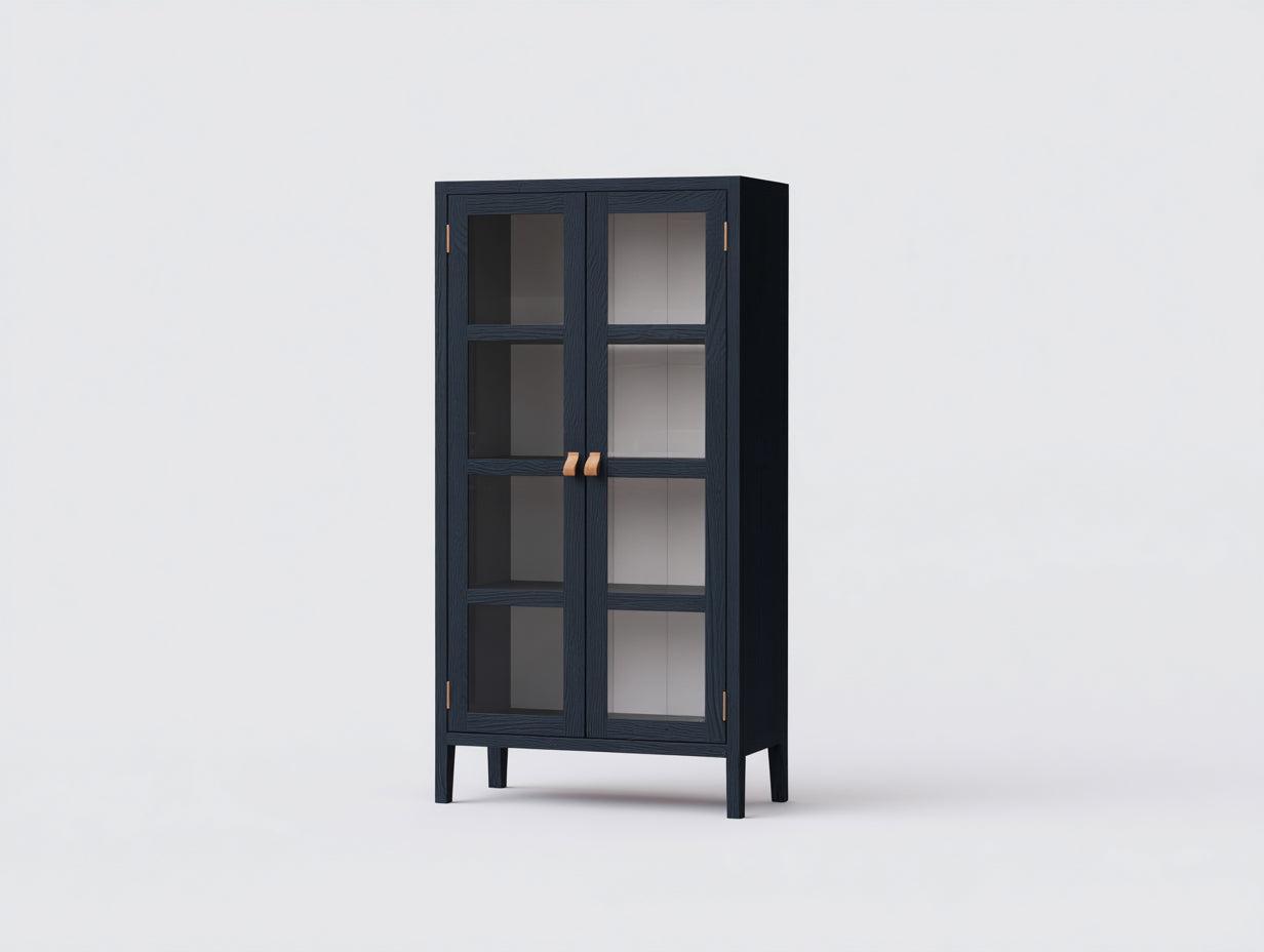 Vitrine - bois-verre - 84x35x158 cm - bleu marine - style nordique