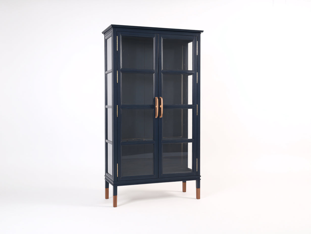 Vitrine - bois-verre - 96x42x194 cm - bleu marine - style élégant
