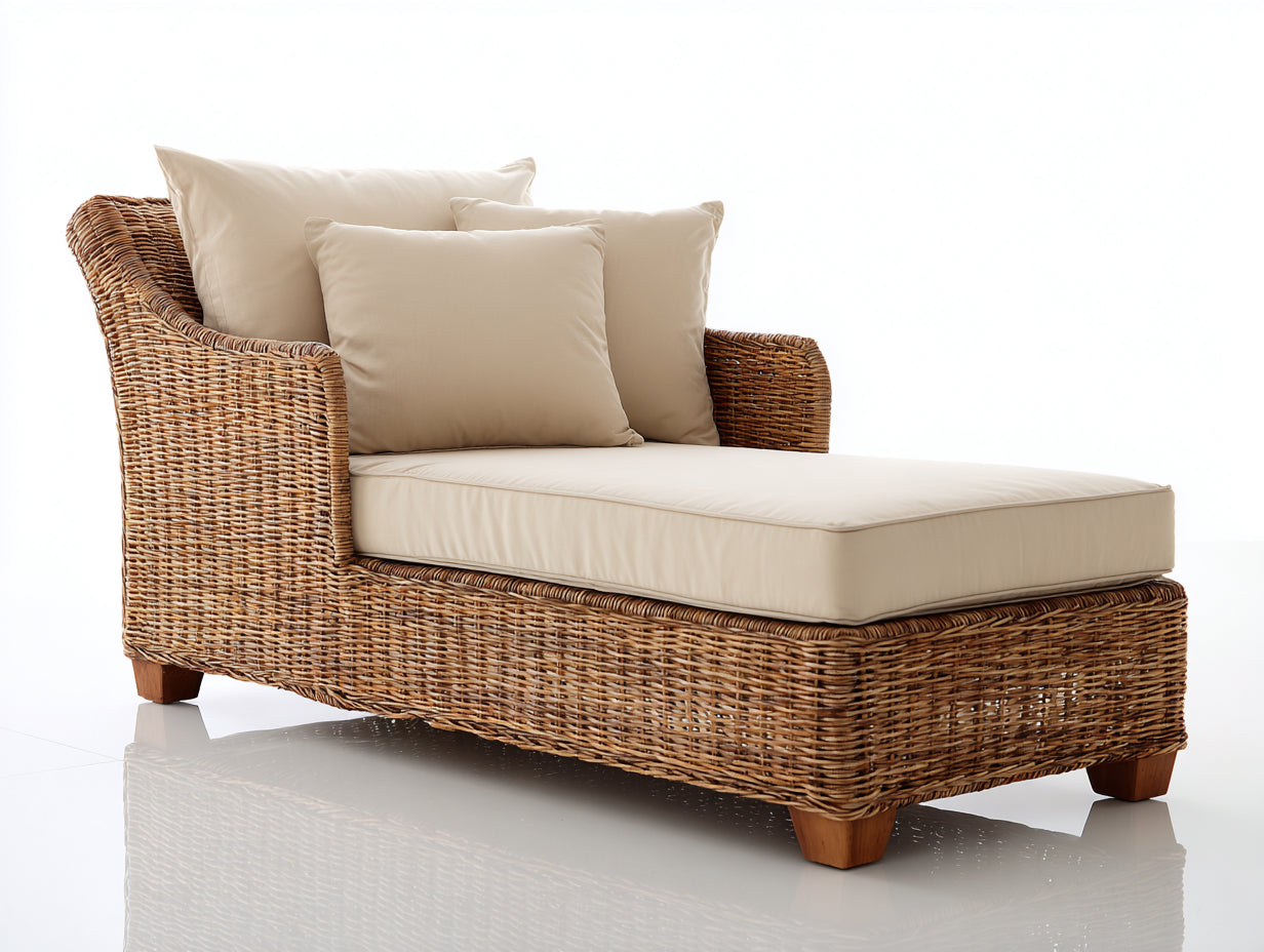 Bain de soleil-Rotin-Tissu-Bois-170 x 79 x 82 cm-Naturel-Beige-Bohème