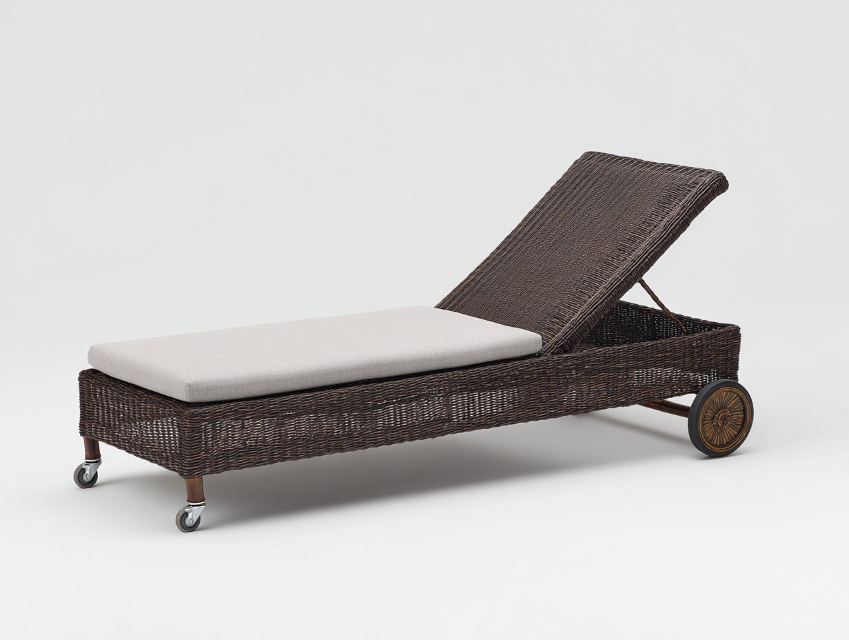 Bain de soleil-Rotin-Tissu-Métal-192 x 69 x 82 cm-Marron foncé-Beige-Naturel