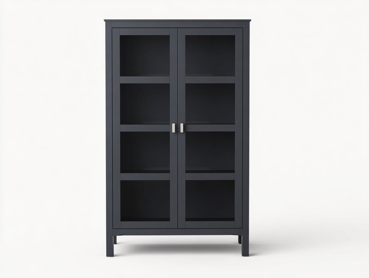 Vitrine - bois-verre - 104x41x185 cm - gris bleu foncé - style contemporain