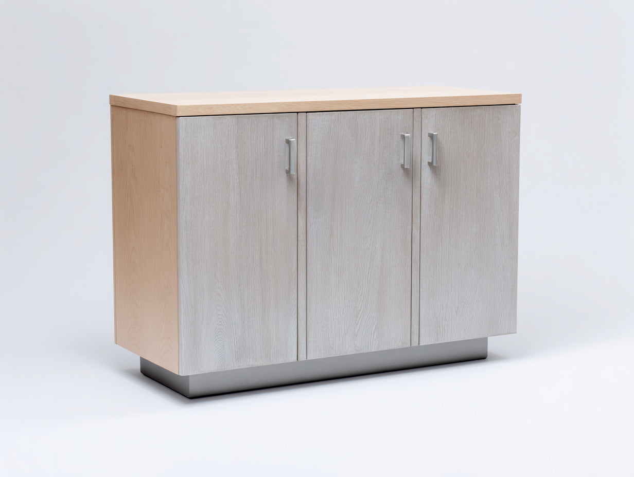 Buffet - Bois-Métal - 138x45x92 cm - Blanc chêne clair-Bois naturel - Style contemporain minimaliste