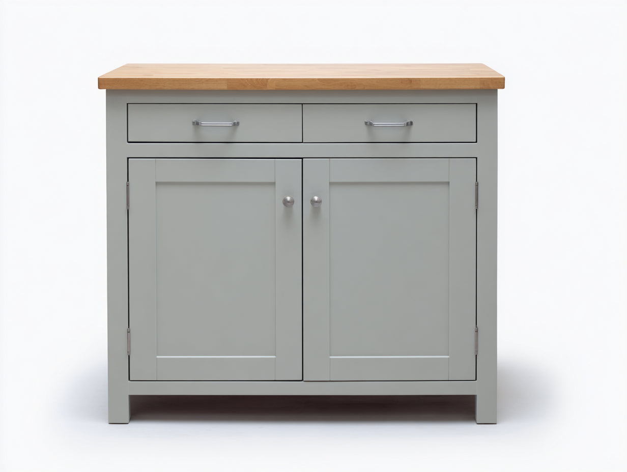 Buffet - Bois-Métal - 128x52x96 cm - Gris perle-Bois naturel - Style contemporain chaleureux