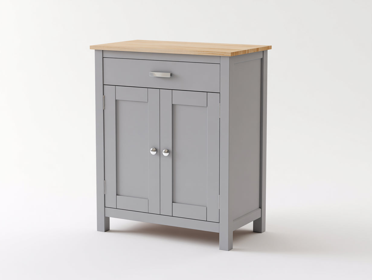 Buffet - Bois-Métal - 78x41x101 cm - Gris clair-Bois naturel - Style classique contemporain
