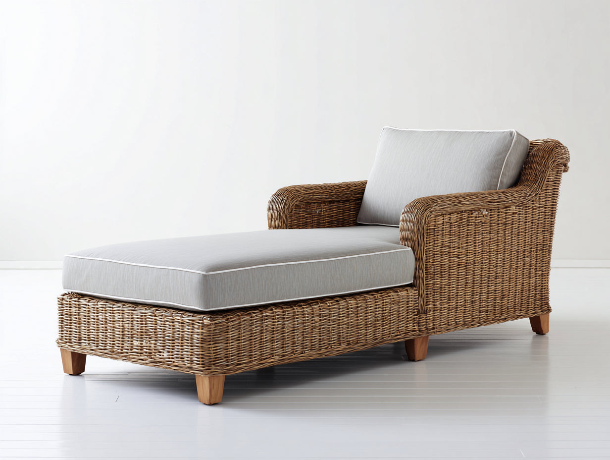 Bain de soleil-Rotin-Tissu-Bois-172 x 74 x 79 cm-Naturel-Gris clair-Classique