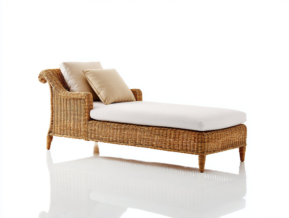 Bain de soleil-Rotin-Tissu-Bois-184 x 74 x 86 cm-Naturel-Blanc-Campagne