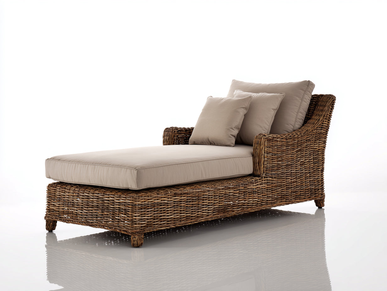 Bain de soleil-Rotin-Tissu-Bois-178 x 76 x 82 cm-Naturel-Beige-Bohème