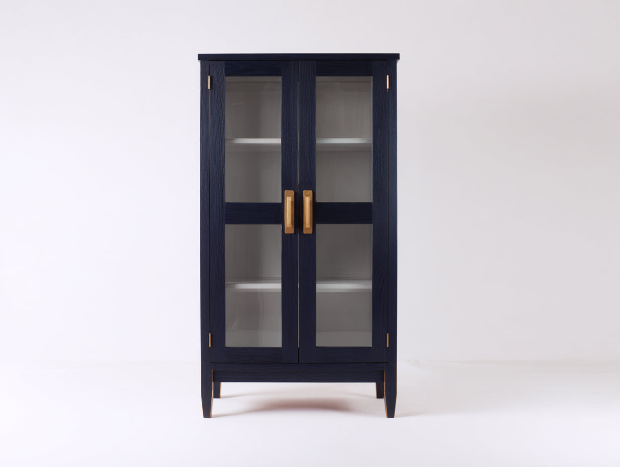 Vitrine - bois-verre - 78x34x162 cm - bleu marine - style contemporain