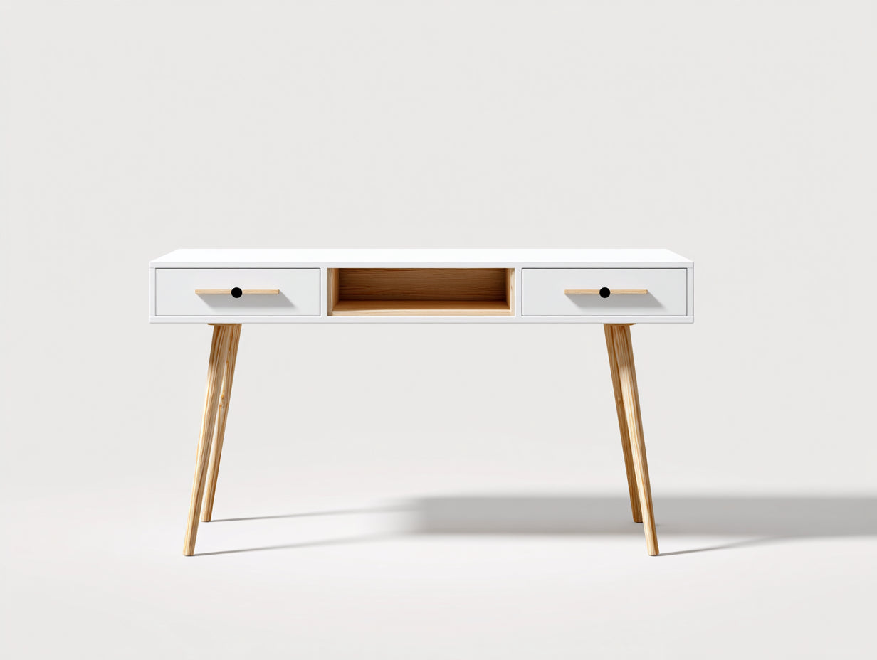 Bureau - bois - 124x50x75 cm - blanc-marron - moderne