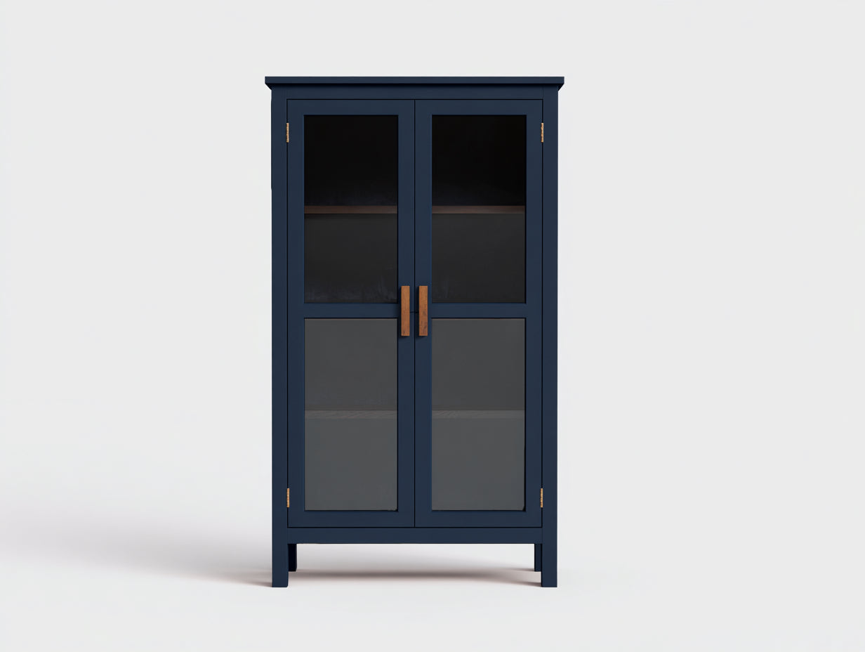 Vitrine - bois-verre - 86x36x172 cm - bleu marine - style contemporain