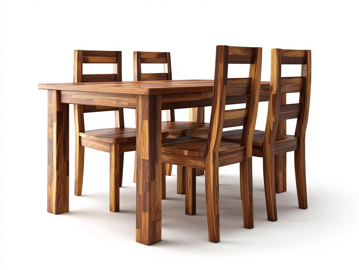 Salon de jardin repas-Bois-140 x 90 x 76 cm-Marron naturel-Rustique