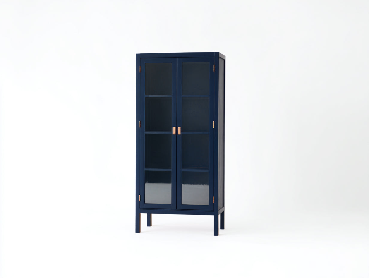 Vitrine - bois-verre - 88x37x176 cm - bleu profond - style moderne