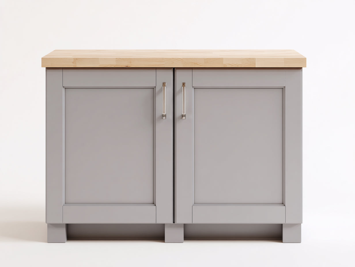 Buffet - Bois-Métal - 122x53x94 cm - Gris perle-Bois naturel - Style contemporain épuré