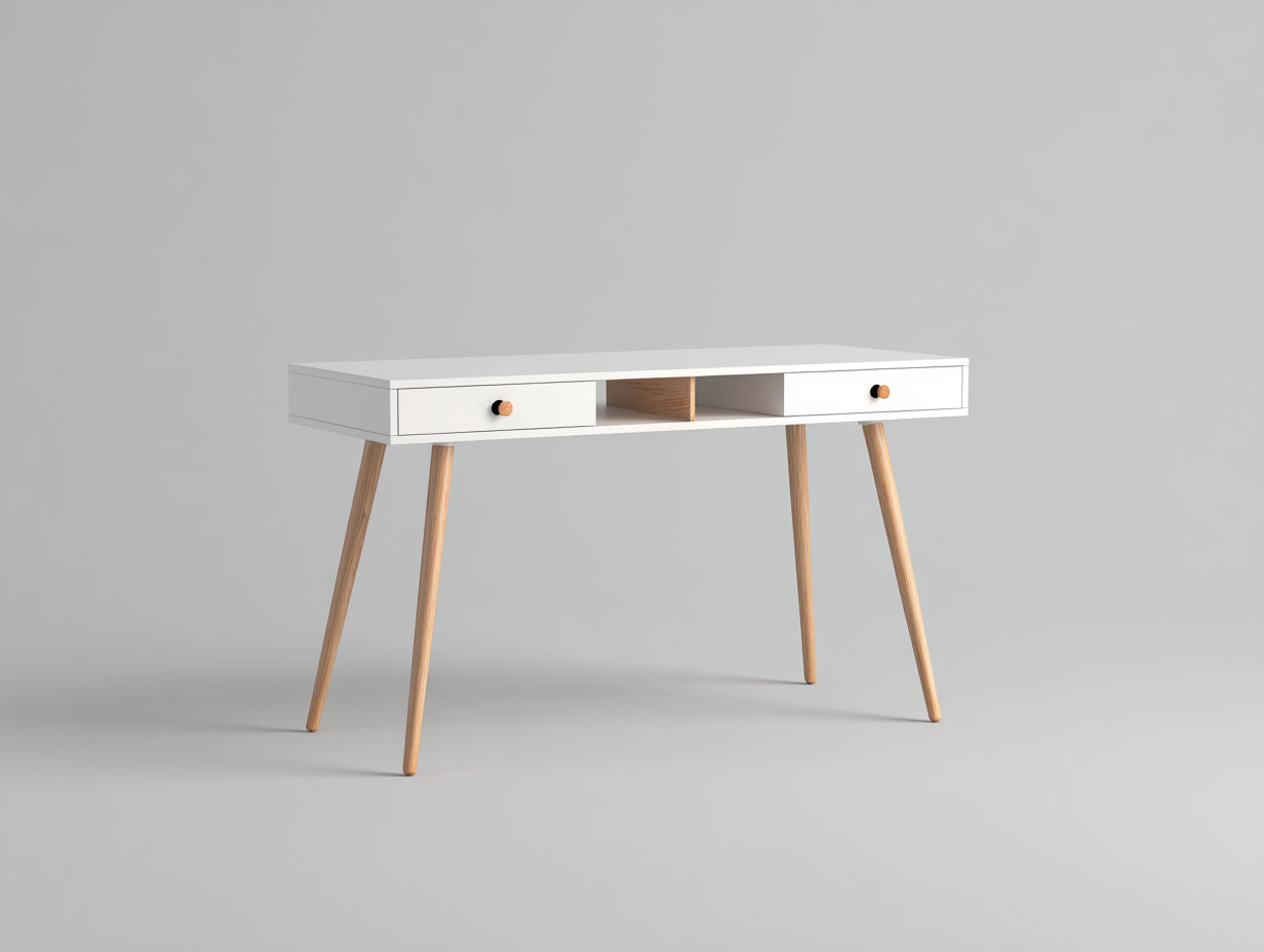 Bureau - bois - 128x52x75 cm - blanc-marron - moderne