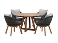 Salon de jardin repas-Bois-Corde-Tissu-118 x 118 x 75 cm-Bois naturel-Noir-Gris-Contemporain