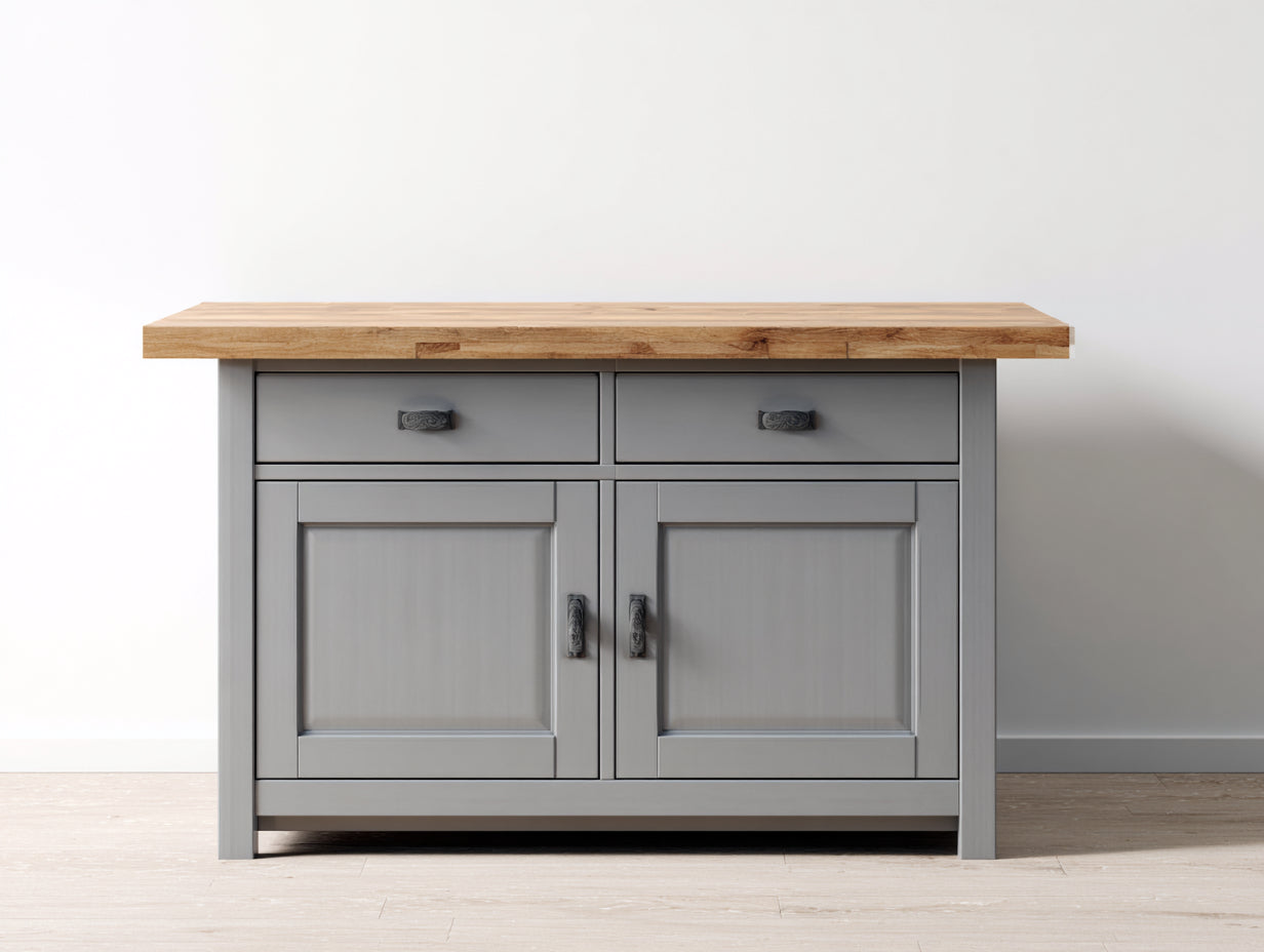 Buffet - Bois-Métal - 124x48x92 cm - Gris-Bois naturel - Style rustique contemporain
