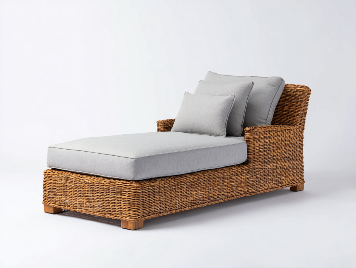 Bain de soleil-Rotin-Tissu-Bois-172 x 79 x 80 cm-Naturel-Gris clair-Relaxation