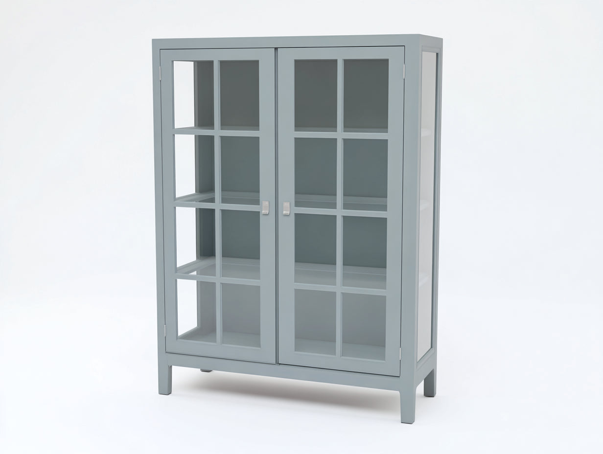 Vitrine - bois-verre - 98x38x168 cm - bleu gris - style scandinave