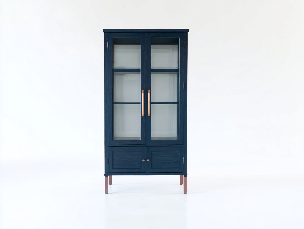 Vitrine - bois-verre - 94x40x188 cm - bleu marine - style scandinave